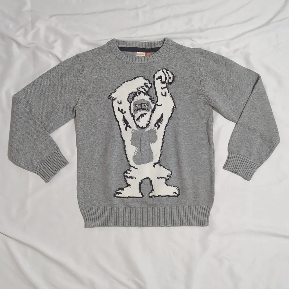 Gymboree Yeti Abominable Snowman Boy's Pullover Sweater, Color Grey/White Sz M
